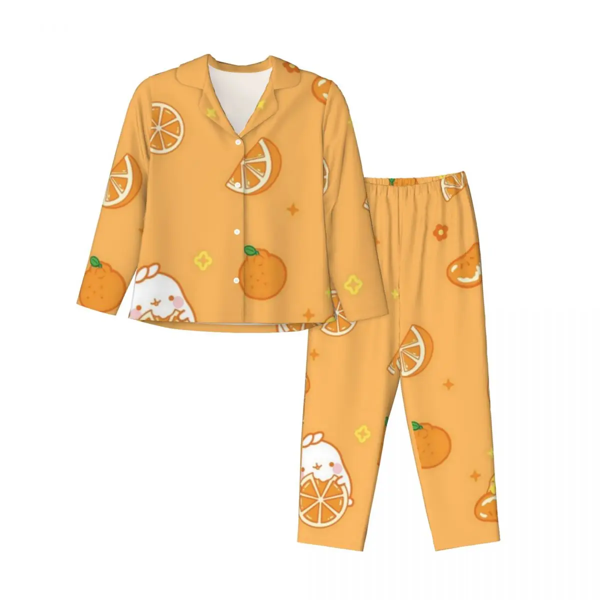 Sweet Orange_10 Women's Pajamas Sets Woman 2 Pieces Pajamas Female Couples Loungewear Suit Home Clothes