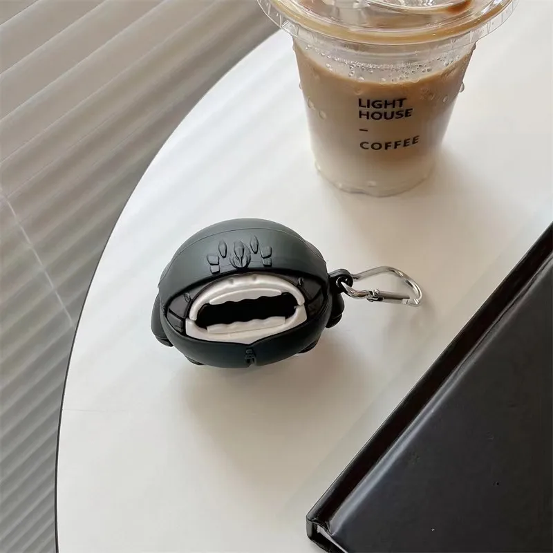 Para samsung galaxy buds2 pro/botões ao vivo/botões pro/botões 2 caixa de carregamento, 3d bonito dos desenhos animados preto tubarão silicone fone de ouvido caso com gancho