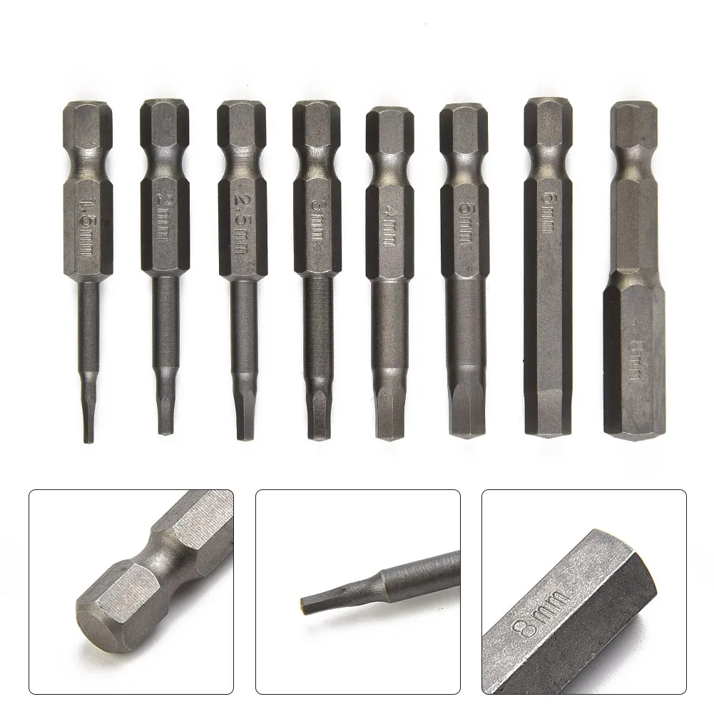 8Pcs Screwdriver Bit Set H1.5-H8 50mm 1/4inch Shank Hex Magnetic Head Hand Operated Tools Power Tool Accessories Toolkit