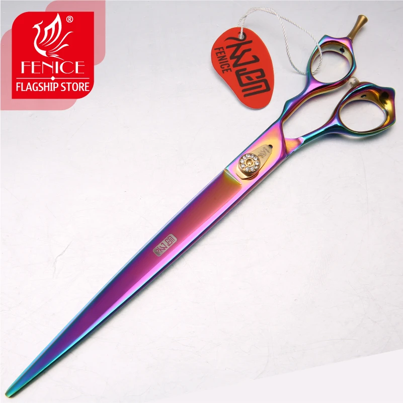 Fenice 7 / 8 /9 Inch Professional JP440C Cutting Curved Shears Titanium Coated Pet Grooming Straight Scissors for Dogs