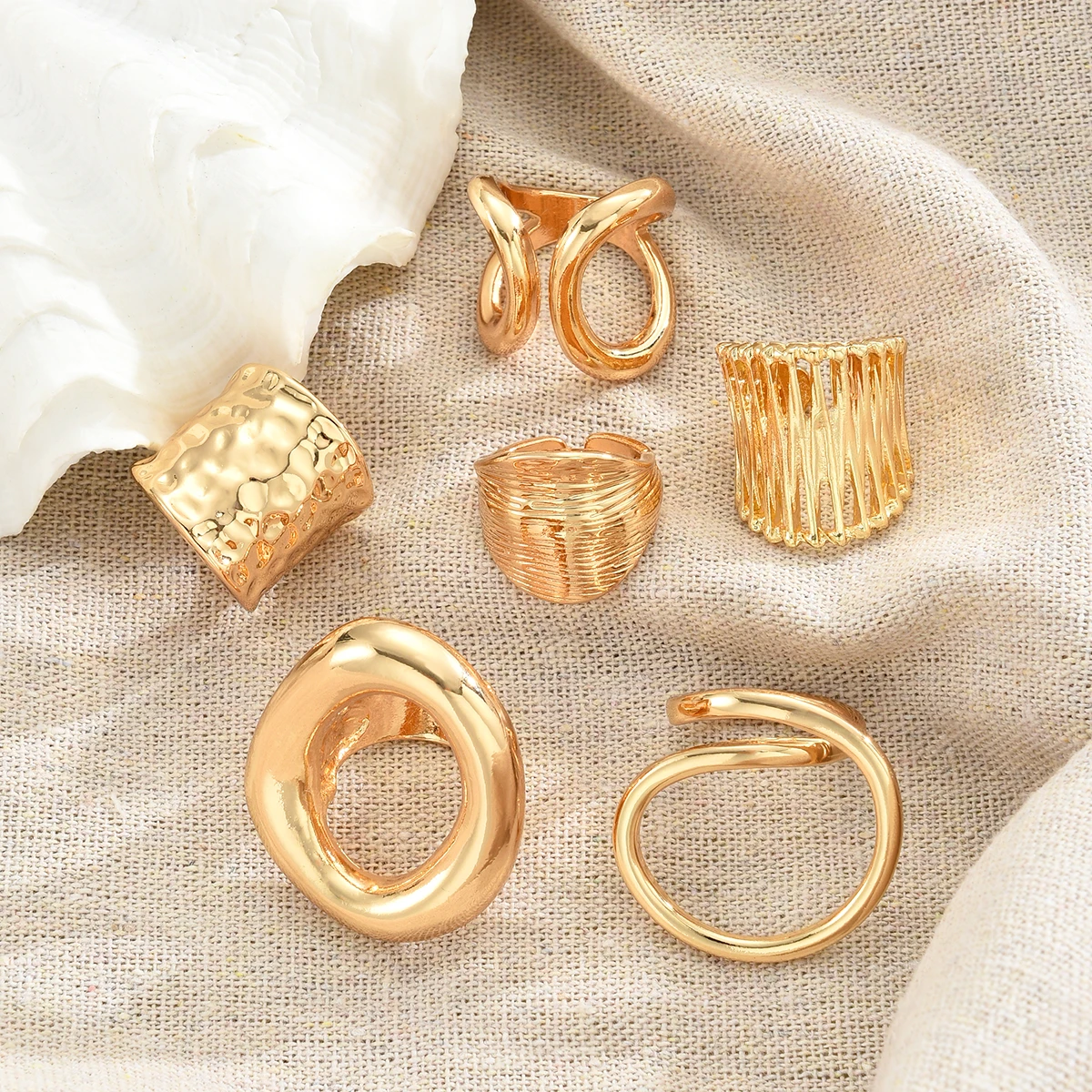 5/6 قطعة خطوط ناعمة غير منتظمة خواتم للنساء ريترو هندسية الشرير مبالغ فيها الذهب اللون خواتم مجموعة موضة هدايا مجوهرات الحفلات #4