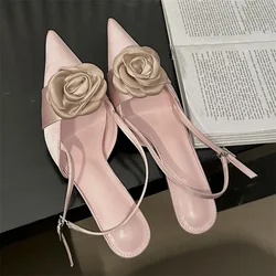 Eilyken Fashion Thin High Heels Buckle Strap Women Pumps Sexy Flower Pointed Toe Mules Shoes Elegant Banquet  Prom Sandals