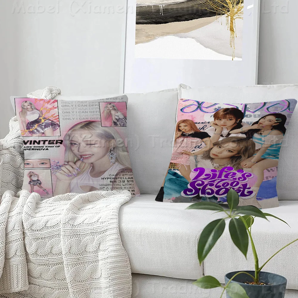 

Kpop A-Aespa 45*45cm Cushion Cover Pillow Cover Decor Pillowcase Home Pillowcase For Couch Pillow