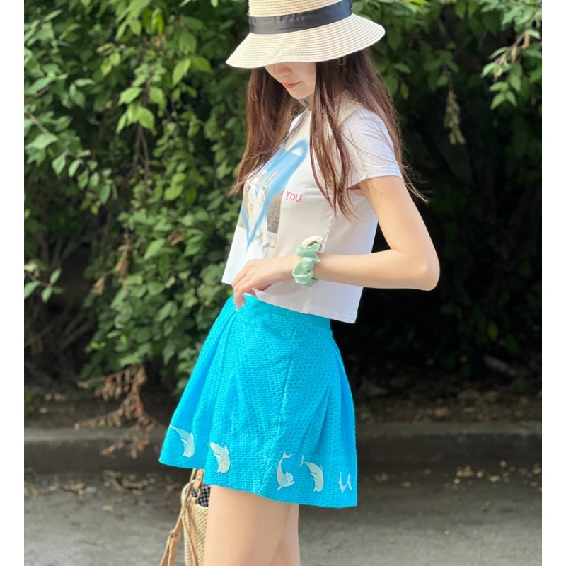 

Korean Sle Summer Faion Set for Girls with Bell Sve irt And Embroidered Skirt ort Skirt Student orm Work ...