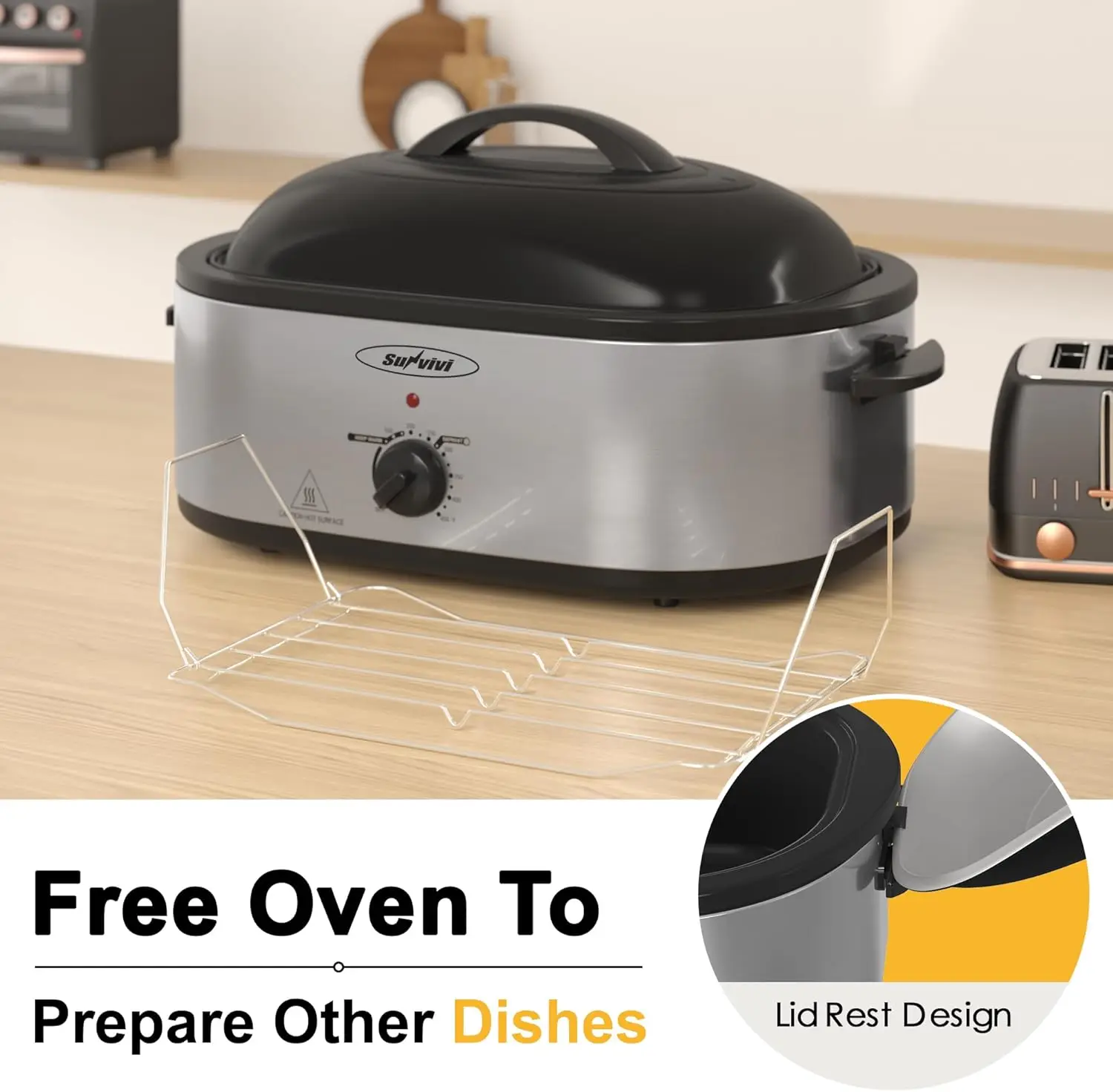 Жаровня на 22 фунта, 18 литров, электрическая жаровня с самовыравнивающейся крышкой, жаровня для индейки с уникальной функцией разморозки/тепла, большой