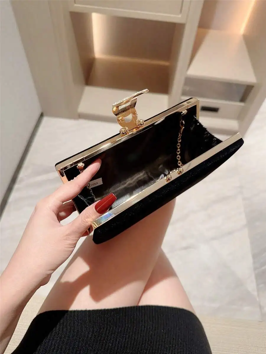 

Luxury Velvet Box Clutch Evening Bag With Crystal Button For Party Wedding Prom
