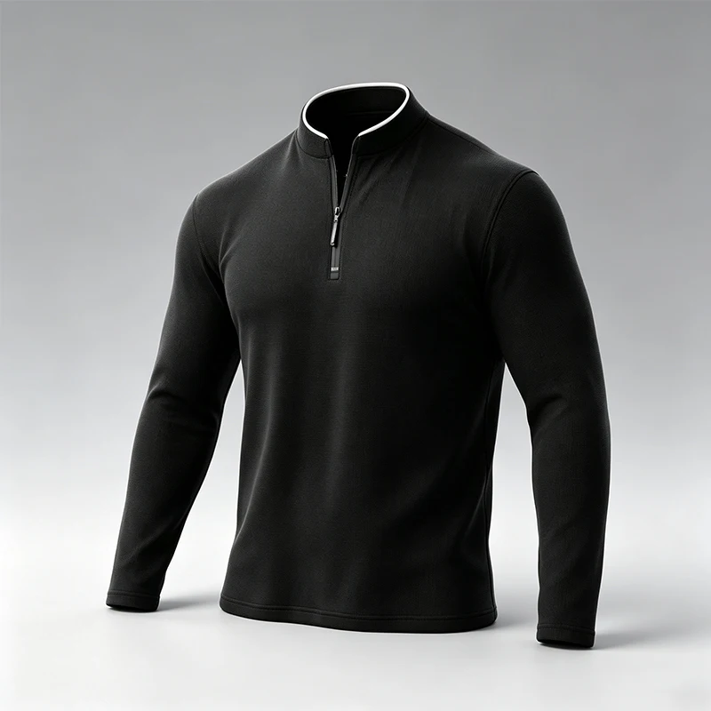 Herren-Langarm-Pullover mit halbem Reißverschluss, Stehkragen, aus leichtem Material, ideal für Reisen, Einkäufe und den täglichen, legeren Gebrauch. – Detail 5