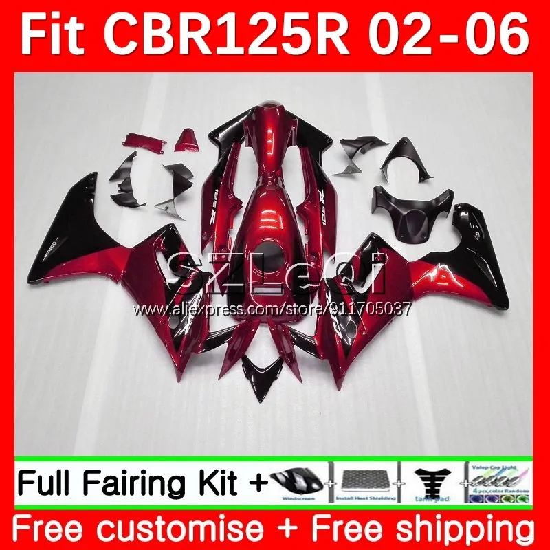 Body Kit For HONDA CBR125R Wine red CBR125RR CBR 125CC 125R 02 03 04 05 06 22No.8 CBR-125R 2002 2003 2004 2005 2006 Fairing