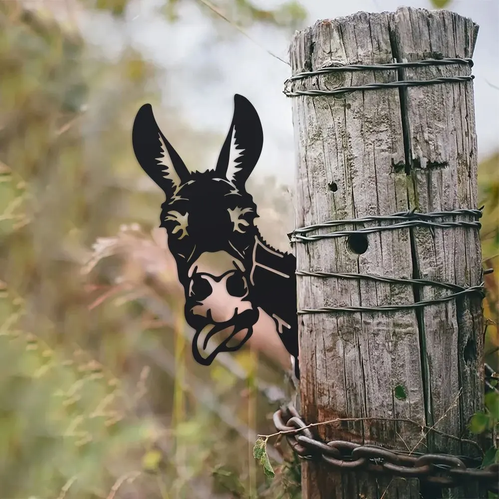 1Pc Rustic Donkey Silhouette Metal Cut Decor Charming Tongue-Out Animal Art For Outdoor Garden Fence Farmhouse Decor