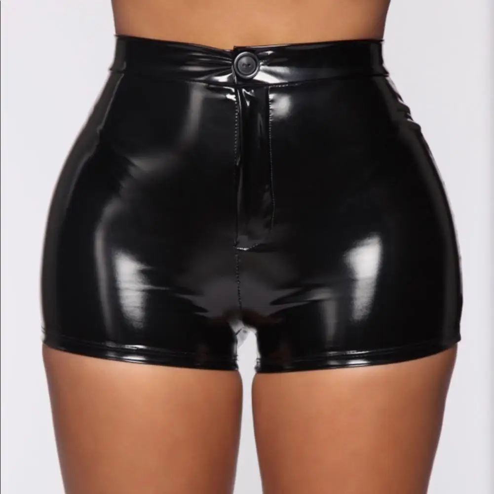 Faux Leather Shorts Sexy Women Shorts Shiny High Waist Faux PU Leather Short Pants Slim Hot Dance Clubwear Trendy Mini Shorts