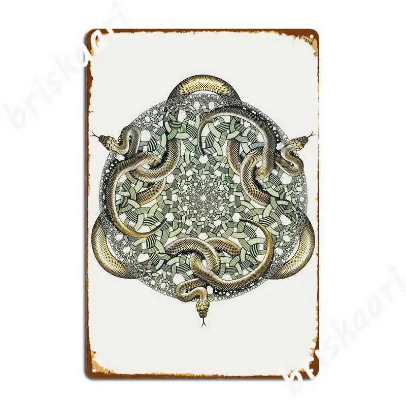 Escher Snakes Poster Metal Plaque Club Party Printing Mural Plaques Tin sign Poster
