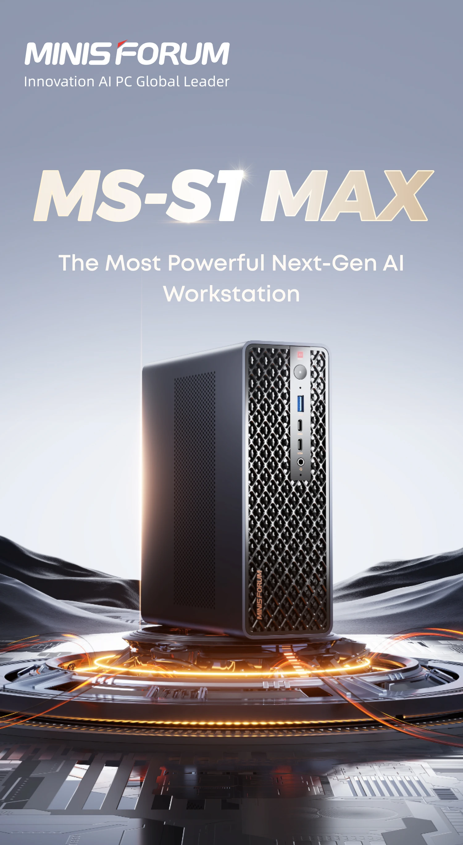 MINISFORUM MS-S1 MAX Mini PC AMD Ryzen Al Max+ 395 LPDDR5x 128GB 2TB SSD Desktop PC WiFi 7 2*10GbE LAN BT5.4 Window 11 Gaming PC