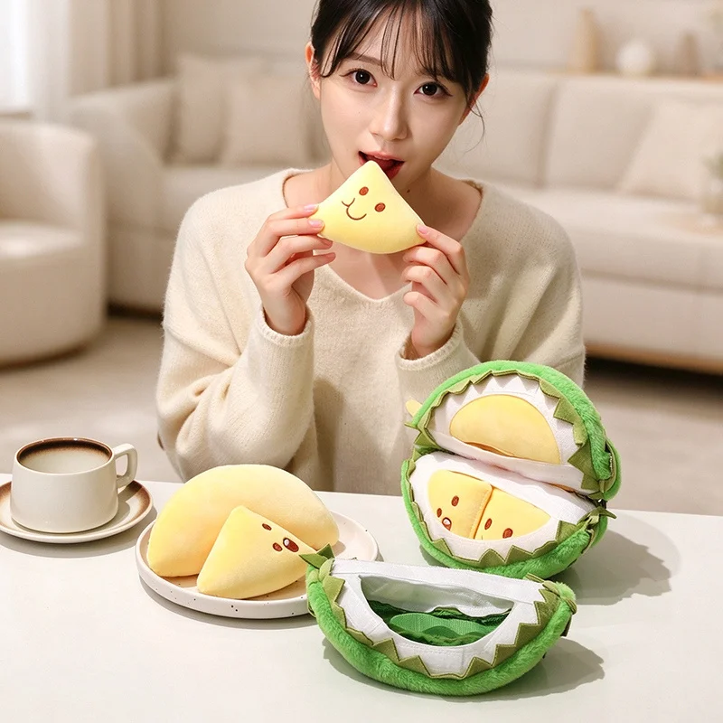25cm Creative Durian Fruit Shaped Plush Toy Soft Detachable Stuffed Decompression Body Pillow Unique Gift Idea