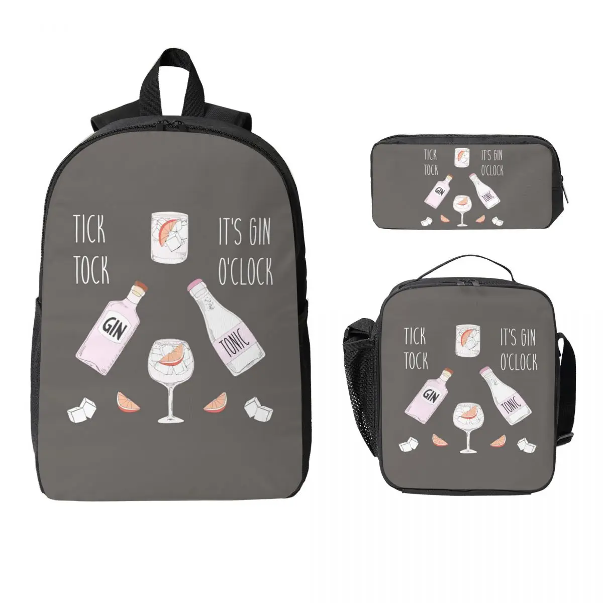 

Gin O'clock Gin Lover Gi Backpack Student BookBag School Bag Computer Shoulder Bags 3ps Insulated Lunch Bag Pencil Case