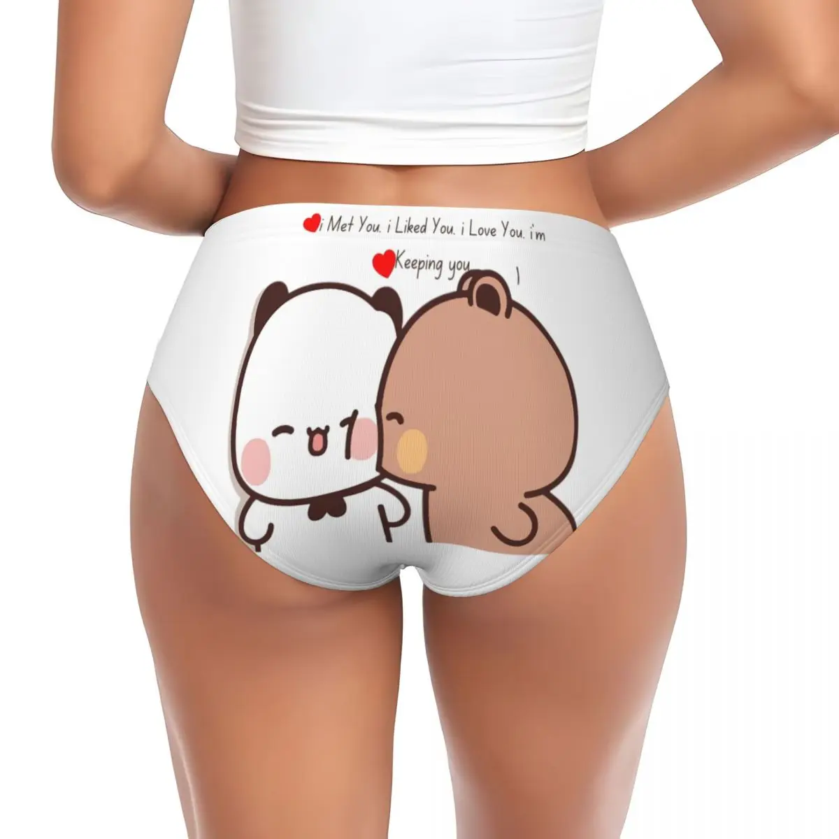 Custom Bubu Dudu Panda And Brownie Bear Couple Brief Panties Women Comfort Stretch Underwear Valentine's Day Gifts Underpants