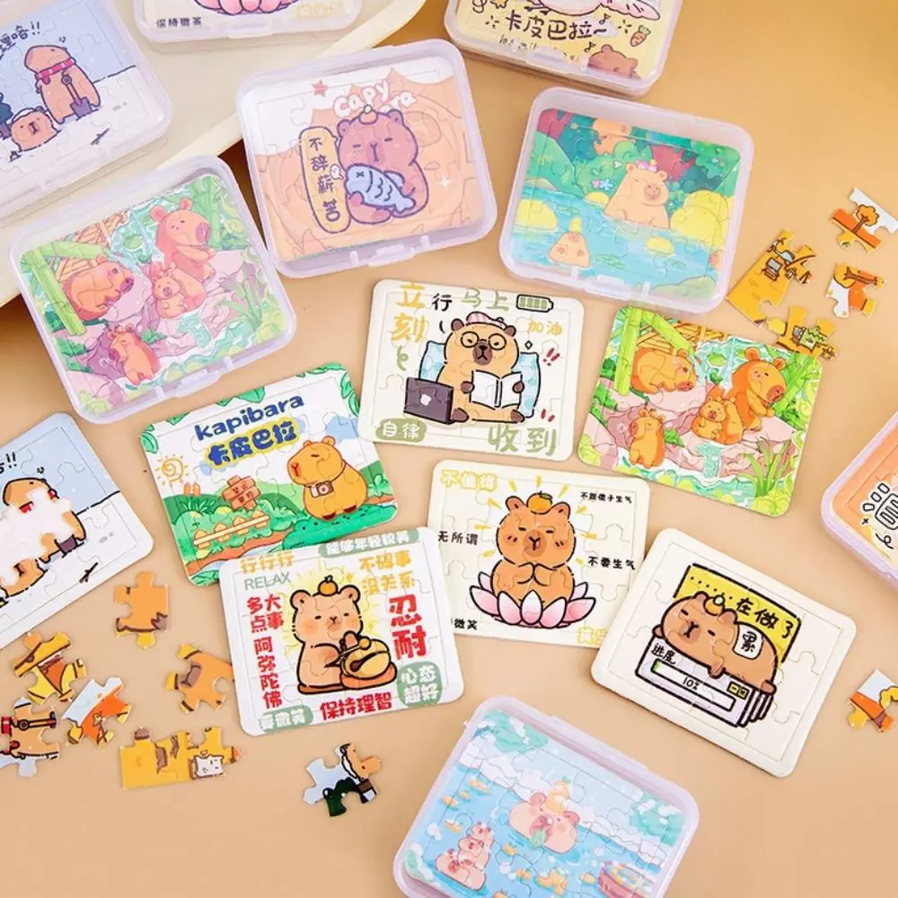 5 Sheets/Boxed Educational Cartoon Capybara Jigsaw Puzzle Small Interesting Cute Mini Puzzles Pocket Kids Puzzle Toys Game