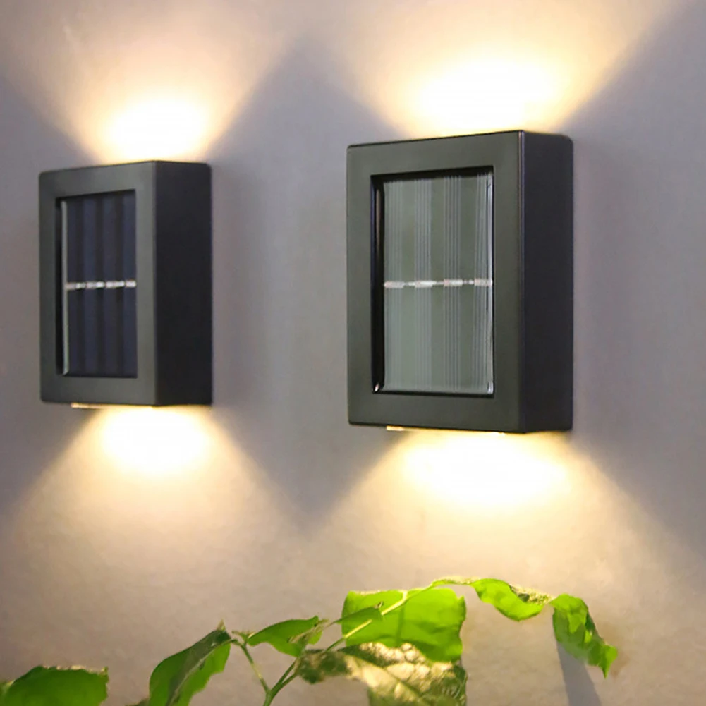 2pcs Wall Lamp Modern Exterior 2 LEDs Park Solar Powered Decorative Light Up Down Courtyard Outdoor Garden Waterfproof Landscape