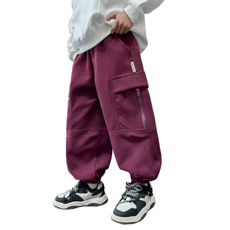 

Teenage Boys Pockets Cargo Pants 2024 Spring Autumn Fashion Zipper Design Kids Sweatpants School Children Sport Running Trousers