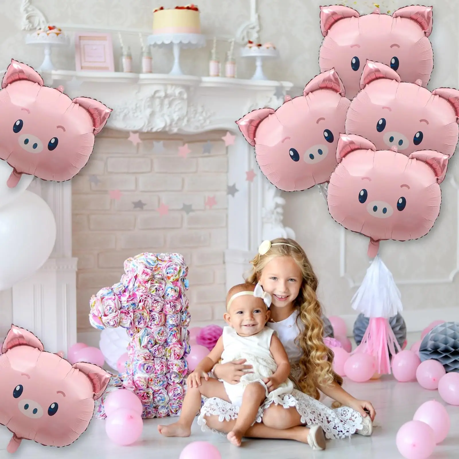 5pcs Pink Pig Animal Aluminum Foil Balloons, Suitable For Jungle Farm Zoo Hunting Theme Birthday Baby Shower Party Decoration