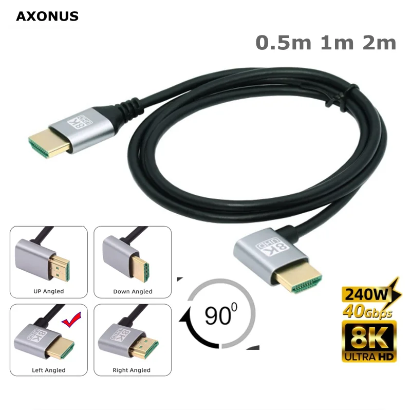 

0,5 м-2 м 90-градусный левый и правый кабель HDMI-совместимый 4K при 120 Гц 8K при 60 Гц, совместимый с Roku TV/HDTV/PS5/Blu-ray