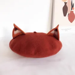New leather pink 2022 autumn and winter Beret birthday cake letter embroidery wool beret women's hat wholesale