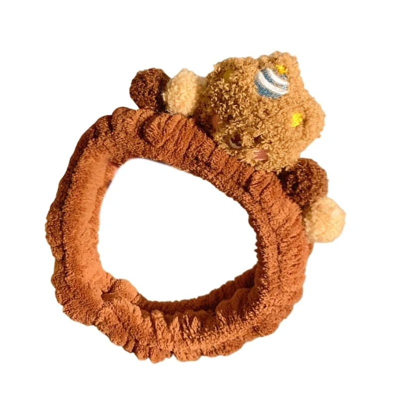 Mxmb peludo urso marrom hairhoop para feminino rosto lavagem pelúcia maquiagem hairband festa traje acessório cuidados com a