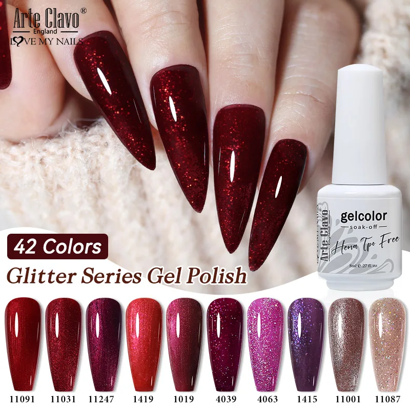 アルテクラボ 8ml ネイルジェルポリッシュ グリッターカラー セミパーマネント ソークオフ UVジェル バーニッシュ ベース トップコート ネイルアート DIY デザイン バーニッシュ