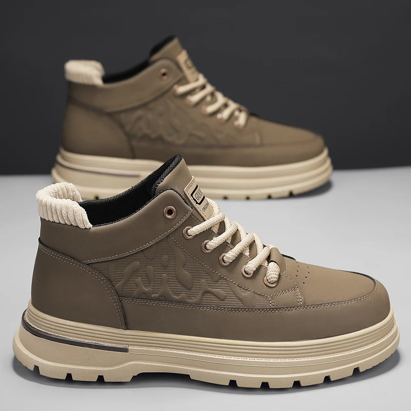 Bottes de travail antidérapantes pour hommes, chaussures décontractées résistantes à l'usure, bout rond, semelle extérieure en caoutchouc, chaussures de Sport supérieures en cuir antidérapantes