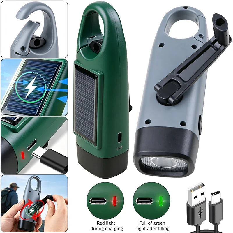 

Solar hand powered flashlight press LED emergency light outdoor camping portable manual lighting flashlight
