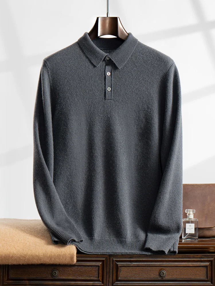 Uomo di alta qualità Spessore 100% maglione di cashmere Polo Pullover Autunno Inverno Maglieria di cashmere Manica lunga Abbigliamento casual intelligente Top