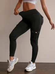 Women's High Waist Cargo Yoga Pants with Pockets, Butt Lifting Workout Leggings, Stretch Athletic Pants for Running Gym Fitness - view 3