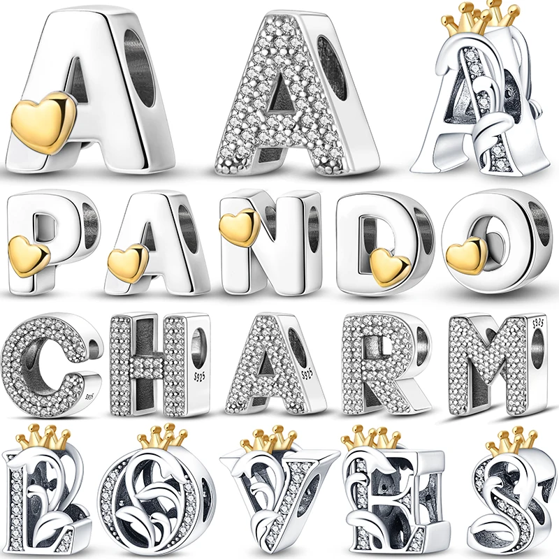 26 Letters Charms Beads Fits For Pandora 925 Sterling Silver Bracelet Free Combination DIY Jewelry Gift Production