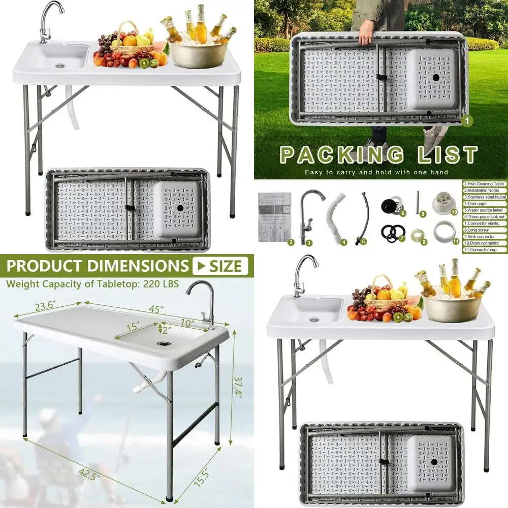

Portable Outdoor Picnic Table with Sink and Cutting Board for Camping
