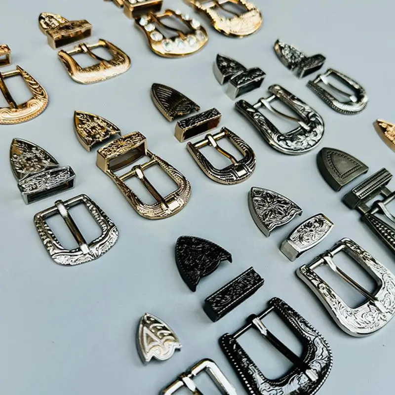 Vintage Western Pin Buckle Set ThreePieces Carved Metal Belt Buckle for Mens Jeans and Costume Accessories