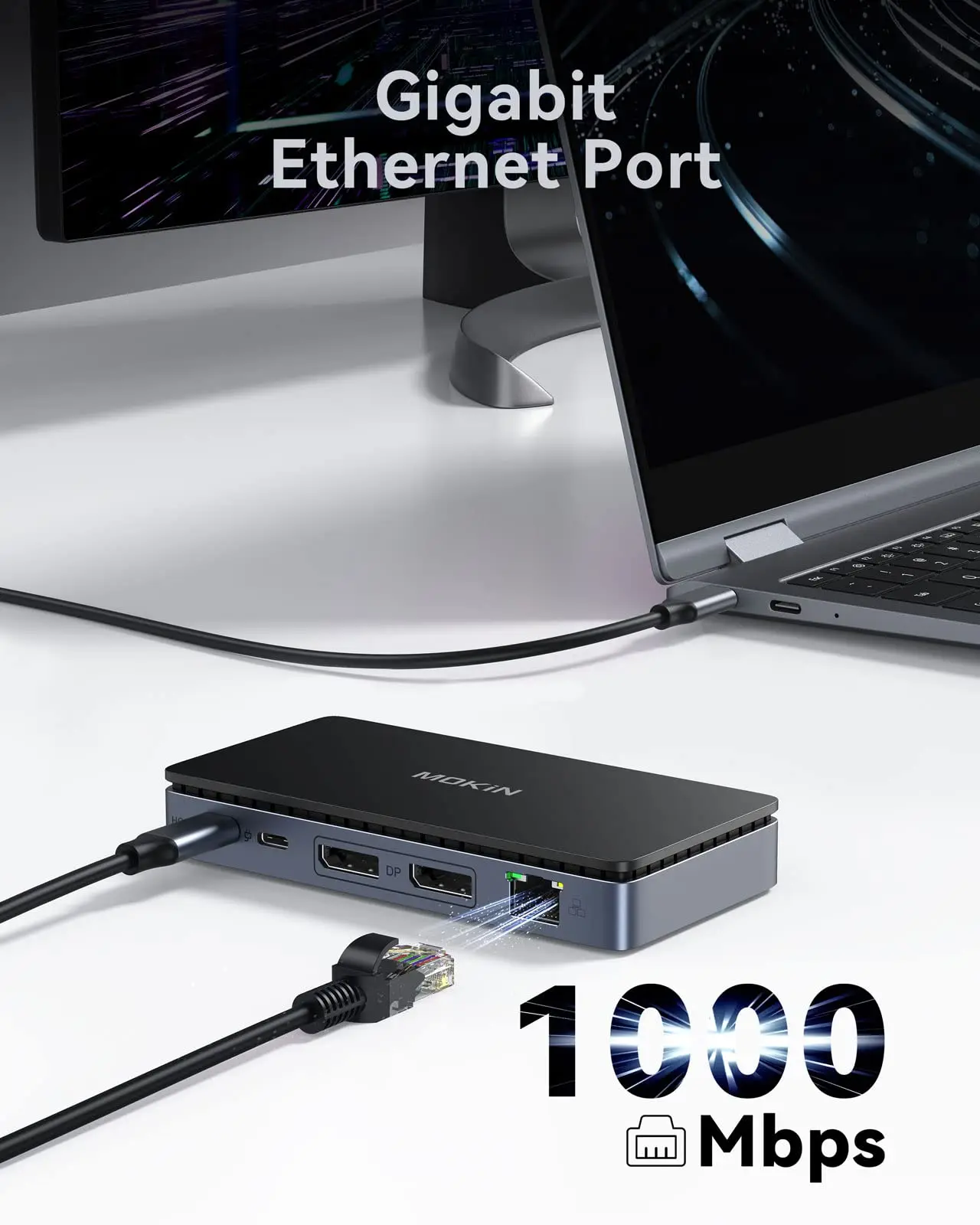 Док-станция USB C с двумя DisplayPort, док-станция для ноутбука 8 в 1 с двумя мониторами, 2 DP 4K@60Hz, гигабитный Ethernet, 100W PD.