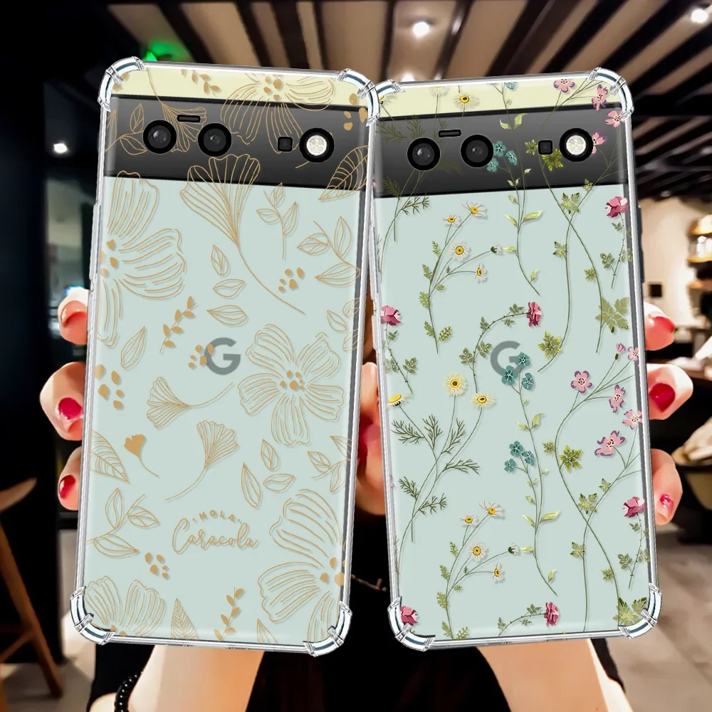 

Flower Leaf Transparent Phone Case for Google Pixel 8 7Pro Soft TPU Coque for Pixel6 Pixel 6Pro Pixel6Pro Clear Shockproof Funda