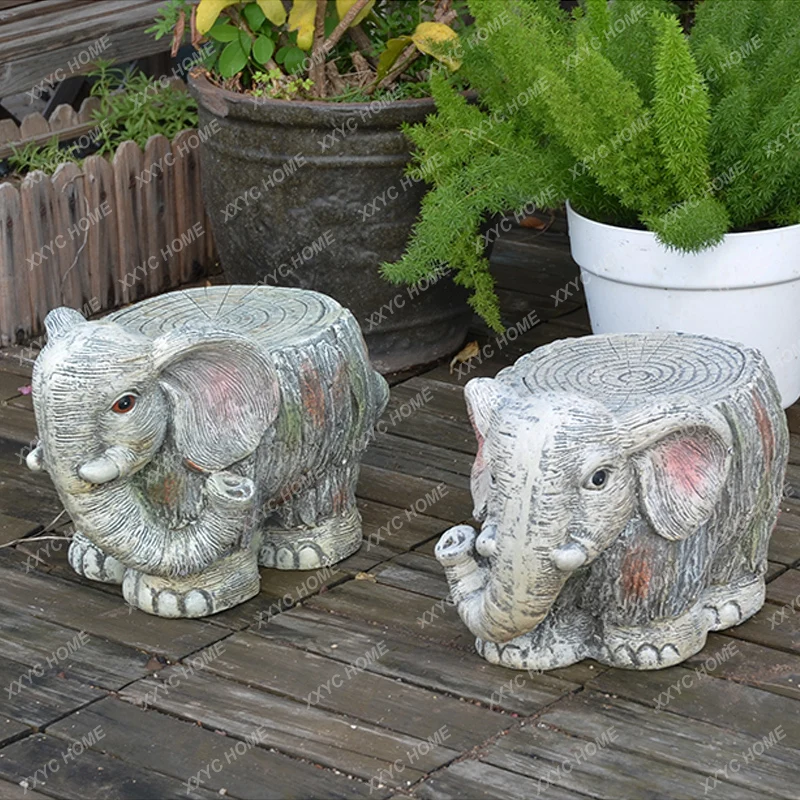 

Elephant Base Courtyard Decoration Balcony Garden Decorative Flower Pot Cute Wooden Pile a Block of Wood Or Stone Chair