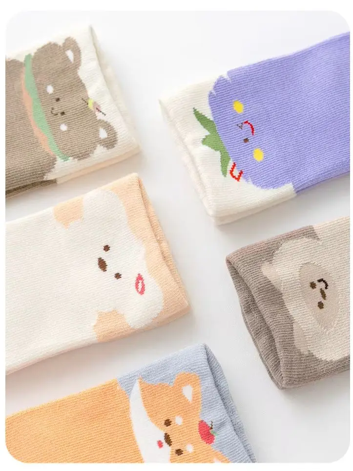 Cute Cartoon Baby Cotton Socks No Seam Wide Cuff Infant Mid Calf Socks Breathable Anti-slip Toddler Socks For Boys Girls