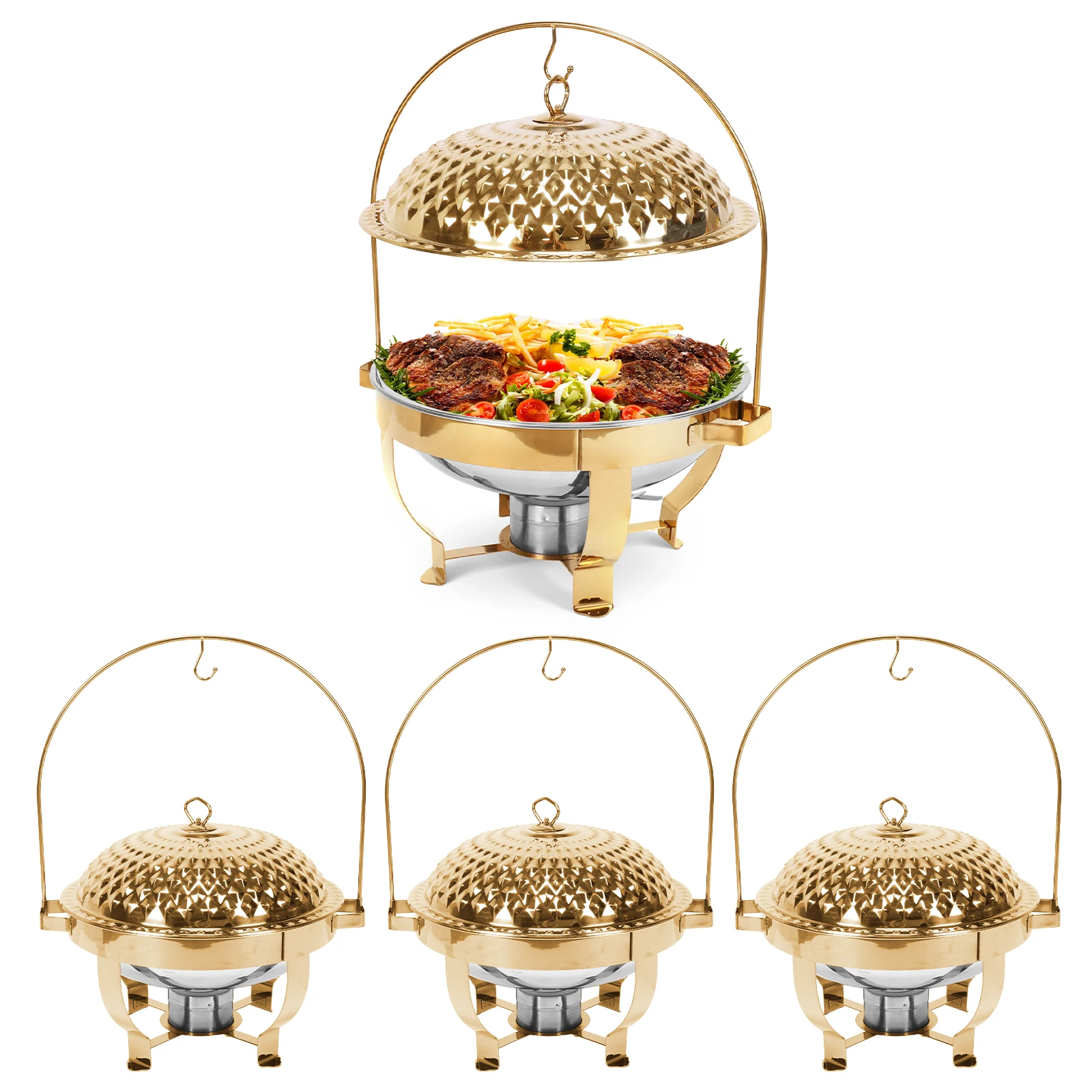 

4Pcs Stainless Steel Buffet Stove Wear Resist Multi Function Dining Stove Multi-Purpose for Family Gathering Party