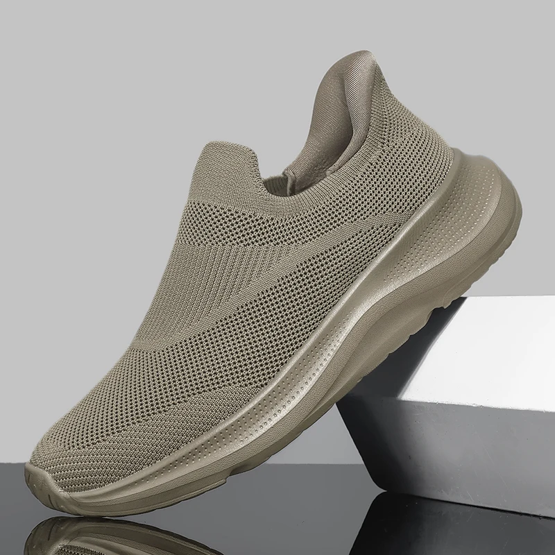 

Men Women Slip on Walking Sneakers Breathable Knit Mesh Thick Platform Cushion Non Slip Comfort Casual Sports Loafers