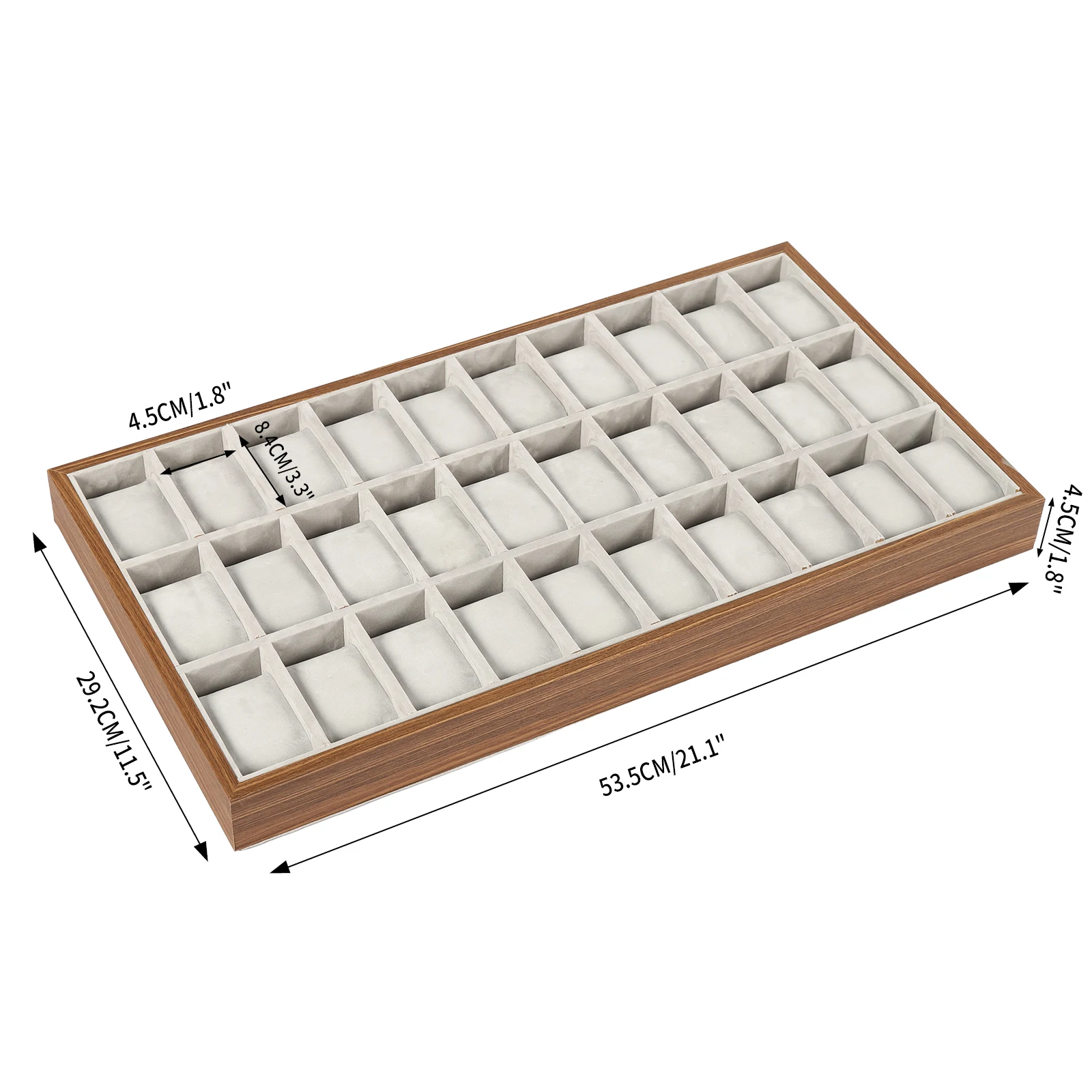 30 Grid Watch Jewelry Tray Organizer Wooden Box Organizer Display Tray Watch Bracelet Display Holder with Removable Pillow