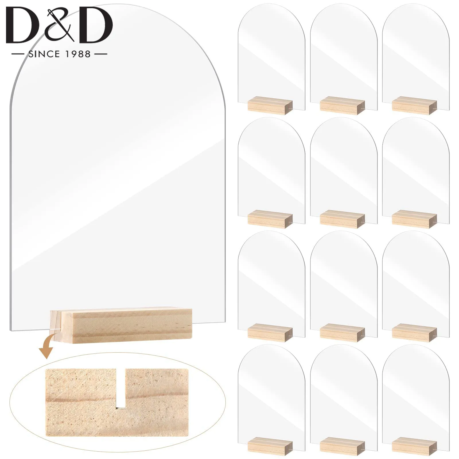 12Pcs/Set Acrylic Clear Blank Arch Acrylic Sheets With Wood Stand Holder DIY Signs Table Numbers Table Centerpiece Wedding Decor