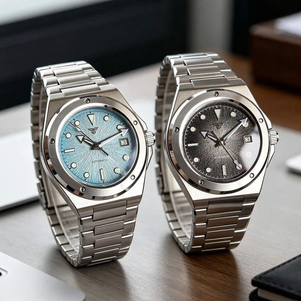 Tandorio 200M Diver 40mm Sky Blue Grey Dial Luminous Miyota 8215 2824 Automatic Men Watch Sapphire Stainless Steel Bracelet