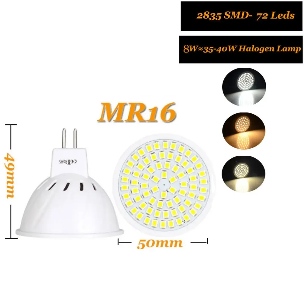 البوب MR16 LED ديود مصباح 12 فولت 24 فولت 4 واط 6 واط 8 واط أمبولة LED الأضواء لمبة 110 فولت 220 فولت 36 54 72 المصابيح مصلحة الارصاد الجوية 2835 رقاقة عالية التجويف لا وميض #4