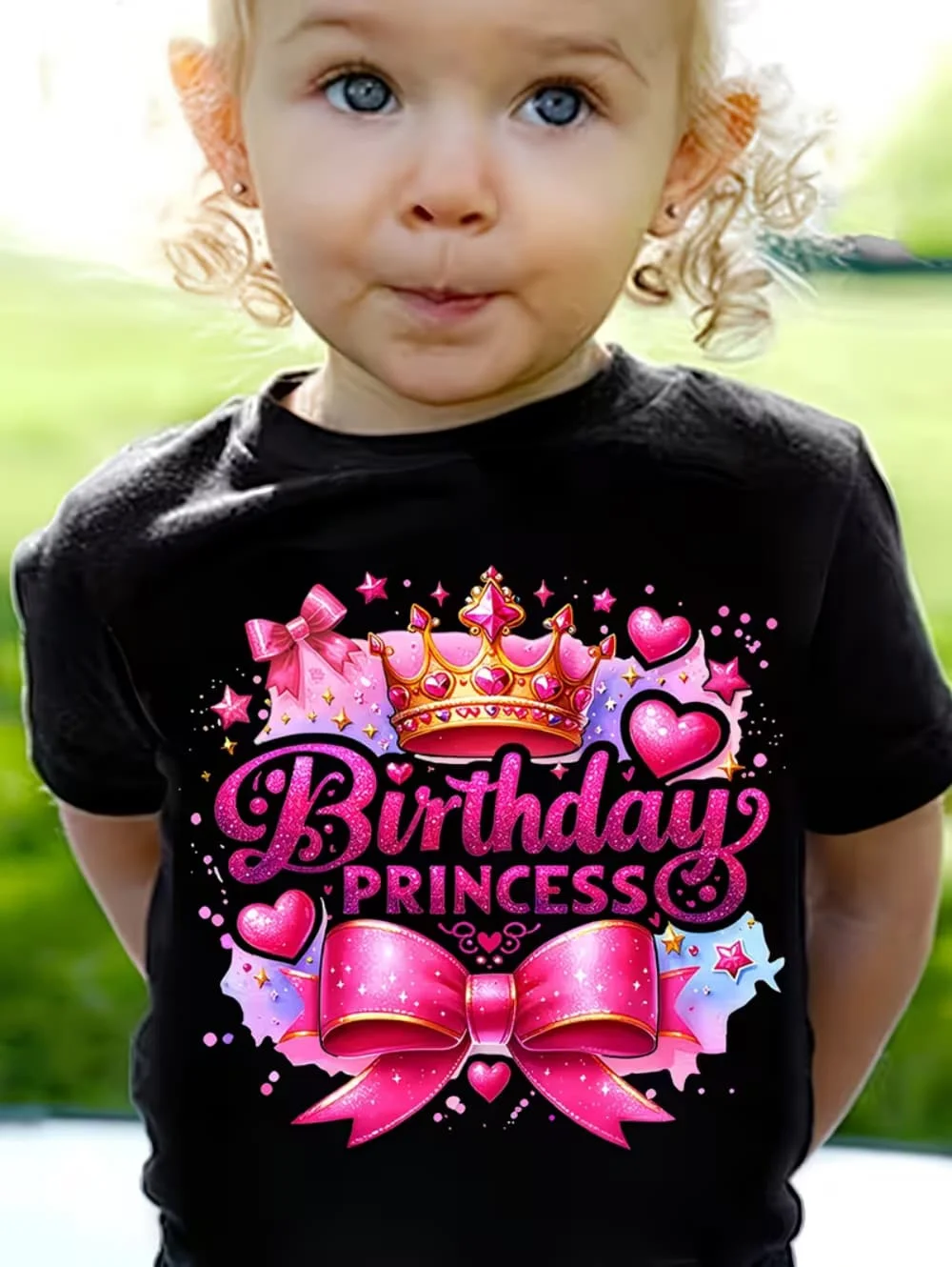 

Одежда для девочек, футболка с принтом принцессы на день рождения, праздничный наряд для девочек на день рождения, топы, детская футболка с короткими рукавами, детская одежда