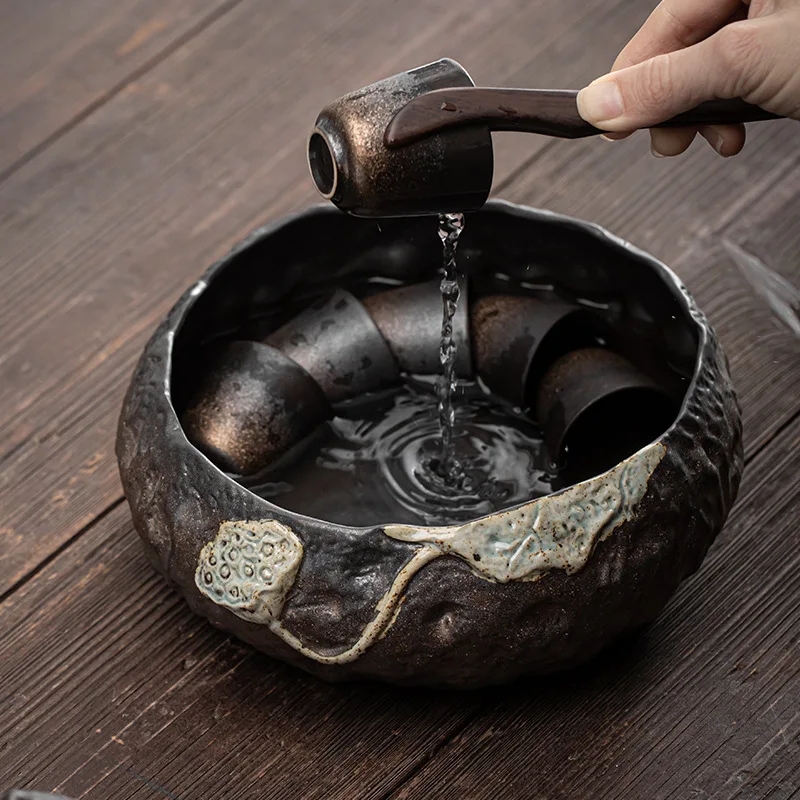 

Japanese Style Gilded Iron Glaze Lotus Pod Tea Bowl Large Home Use Water Container Tea Waste Jar Wash Cup Ceramic Sink Basin