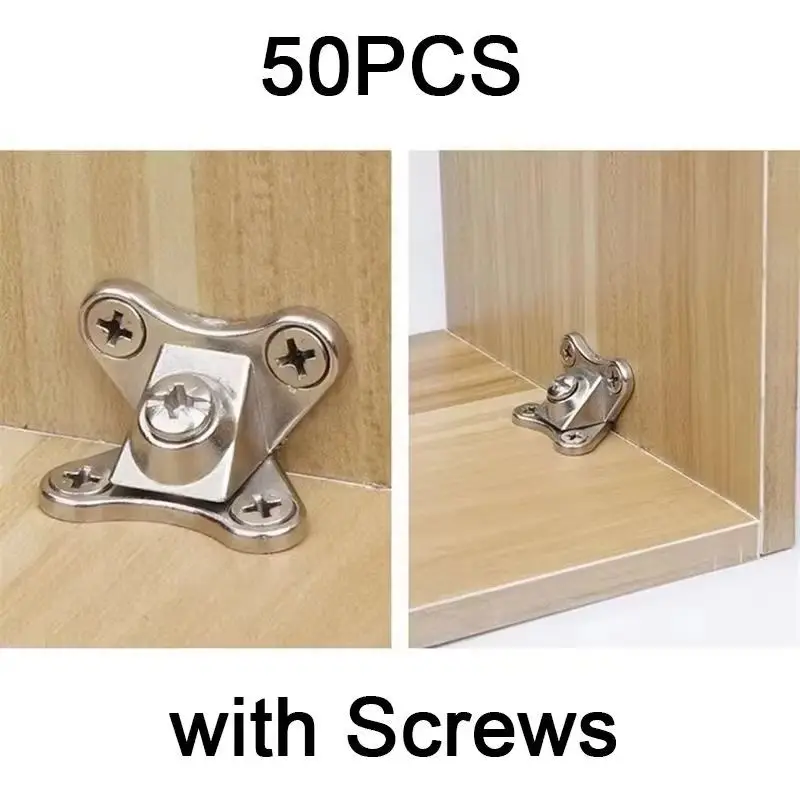 50PCS/LOT 3 In 1 Metal Butterfly Cabinet Corner Braces Joint Brackets Furniture Shelves Support Fastener Screws DIY Tools+Screws