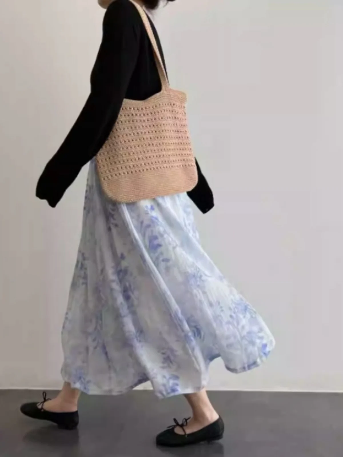 

Юбка трапециевидной формы с высокой талией в стиле ретро, расклешенная юбка с цветочным принтом, женская летняя утягивающая юбка-миди, длинная юбка