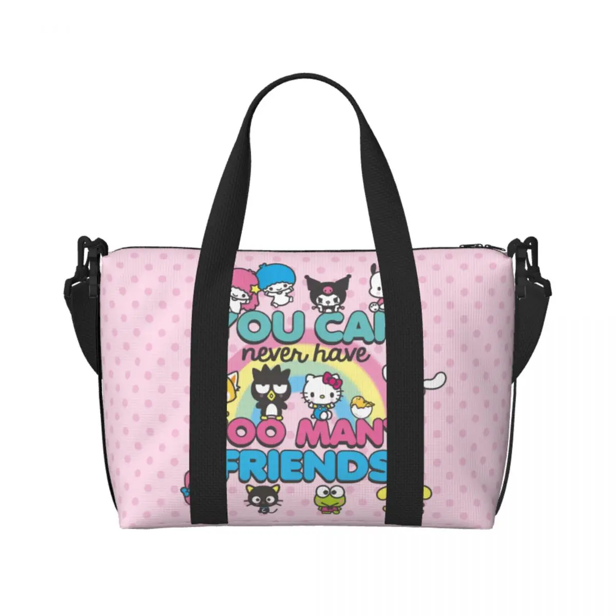 

Custom Cartoon Kuromi Skull With Friends Beach Tote Bag Women Cute Anime Big Compartment Gym Beach Travel Bags