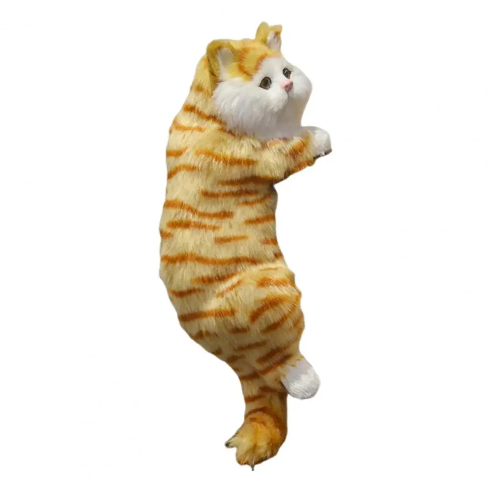 Meowing Cat Statue Realistic Furry Cat Ornament Plush Figurine Hanging Kitten Model for Home Tv Stand Shelf Decor Fluffy Cat